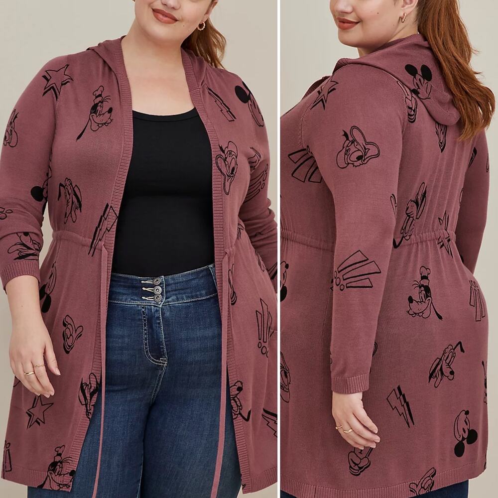 Torrid Disney Duster Cardigan - Hooded Cinch Mickey Pluto Goofy Donald Large